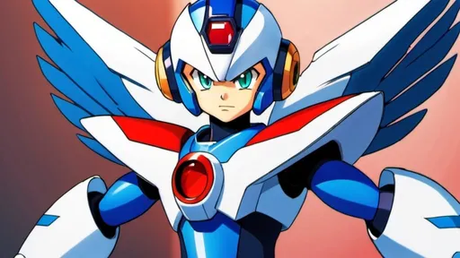 Prompt: Megaman x with the falcon armour in anime style
