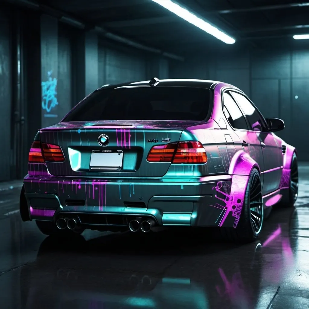 Prompt: bmw M3 cyber punk art
