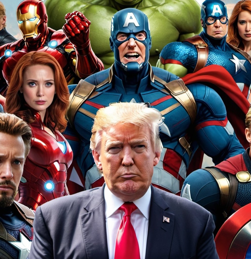 Prompt: Can you do trump with avengers characters?