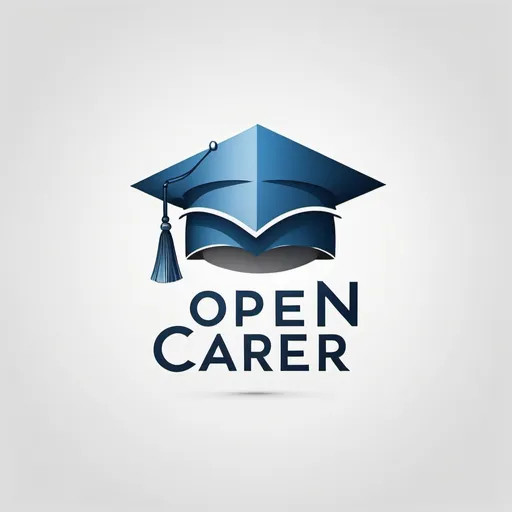 Prompt: Logo of 'open career' on a white background, open in blue, career in grey, graduation hat above 'open', professional, modern, high quality, detailed, minimalist, cool tones, symbolic, matte finish