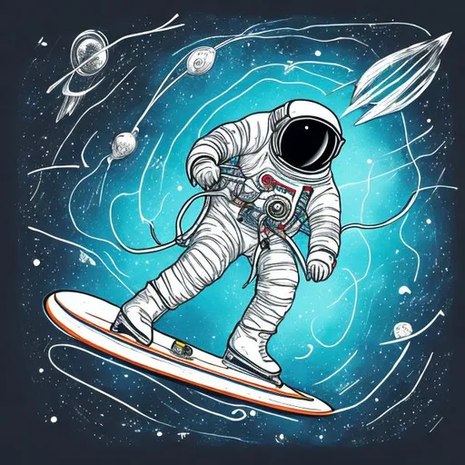 Prompt: astronaut skate boarding in space, scribble art