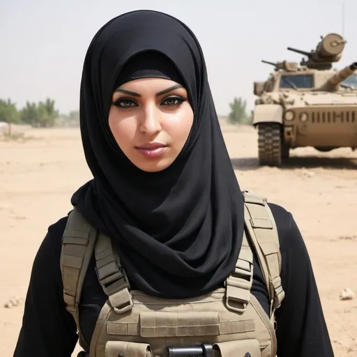 Prompt: heavy metal hijab girl in battlefield