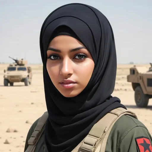 Prompt: futiristic hijab girl in battlefield