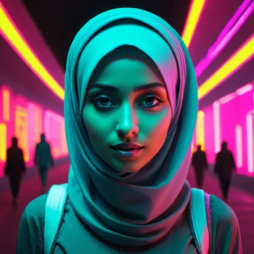 Prompt: futuristic hijab girl in neon world
