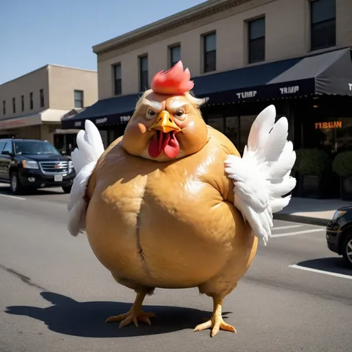 Prompt: Donald Trump as a fat chicken