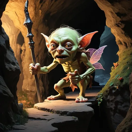 Prompt: A goblin railing a fairy from behind inside of a cave with drool everywhere 