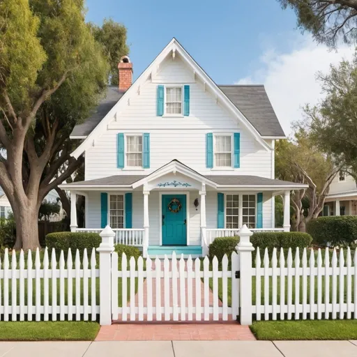 Prompt: a disney style house with a white picket fence
