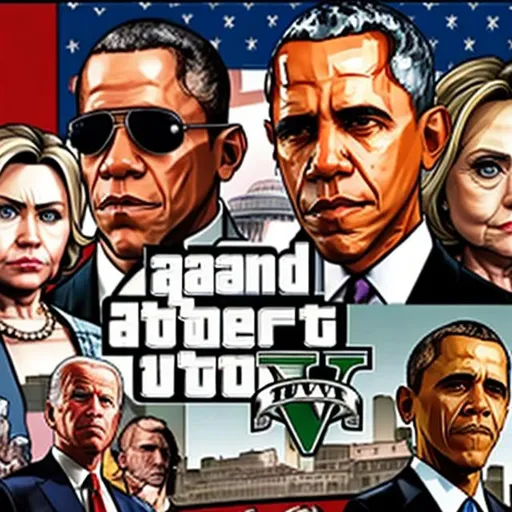 Prompt: Grand Theft Auto 6, In washington DC, Joe Biden on cover, Barack Obama and Hillary Clinton in background, Hunter Biden doing drugs in background
