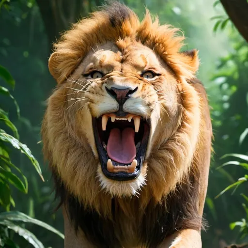 Prompt: A lion is roaring on a jungle 