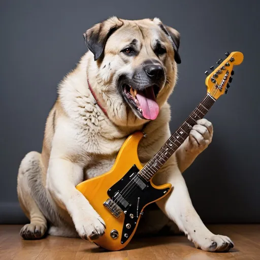 Prompt: kangal dog playing electric guitar
