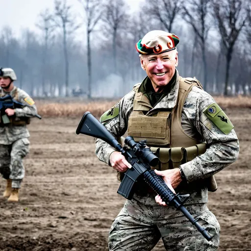 Prompt: Joe Biden as a US Marine fighting in Ukraine