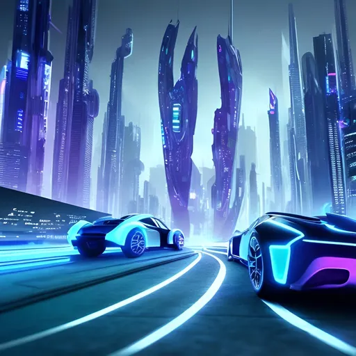 Prompt: Cyber city with futuristic cars