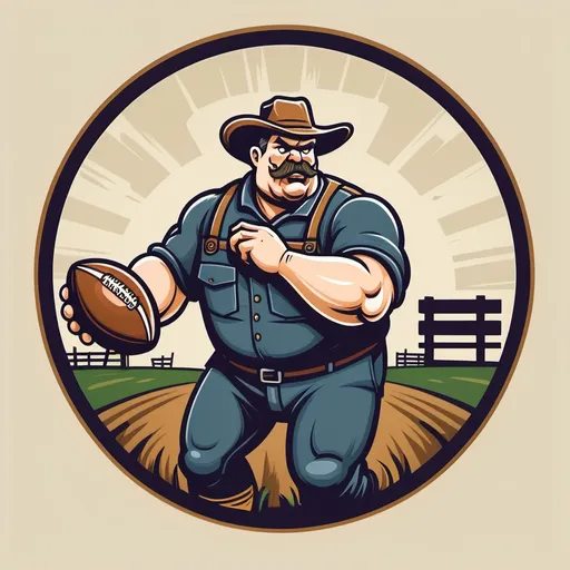 Prompt: A sports logo of a tough fat farmer throwing a football 