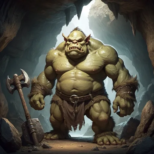 Prompt: Giant ogre monster with big club in a cave