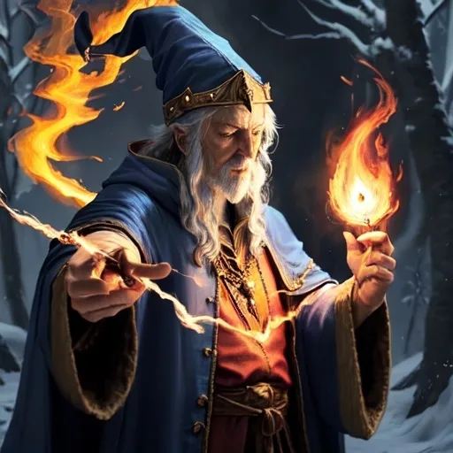 Prompt: Cool wizard casting a fire spell