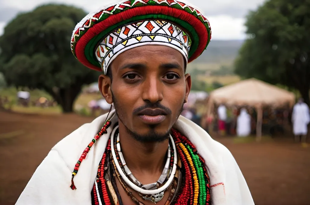 Prompt: An Ethiopian mann with oromo tradition wearing 