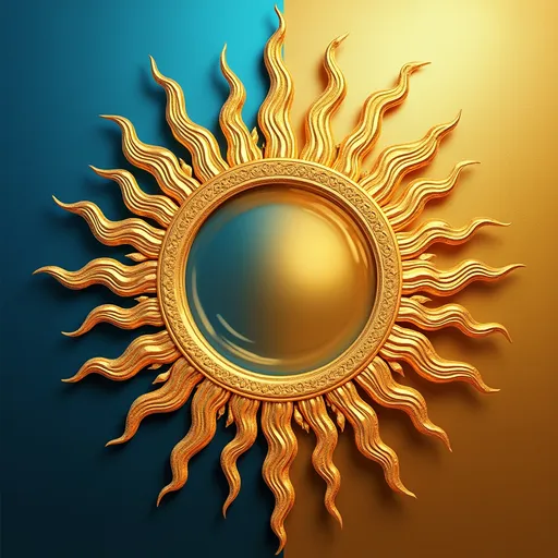 Prompt: Gold‑foil textured sun motif over blue‑to‑gold ombré, PNG with transparent center