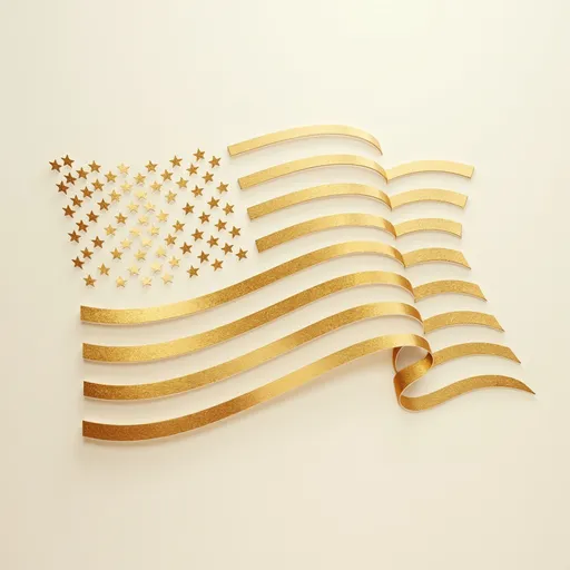 Prompt: Subtle gold vector motif of the American flag with 30% opacity, stylized minimal design on a transparent background, soft edges and even lineweight.
