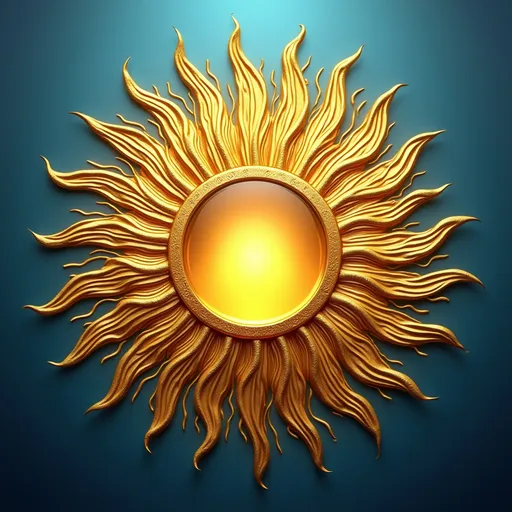 Prompt: Gold‑foil textured sun motif over blue‑to‑gold ombré, PNG with transparent center