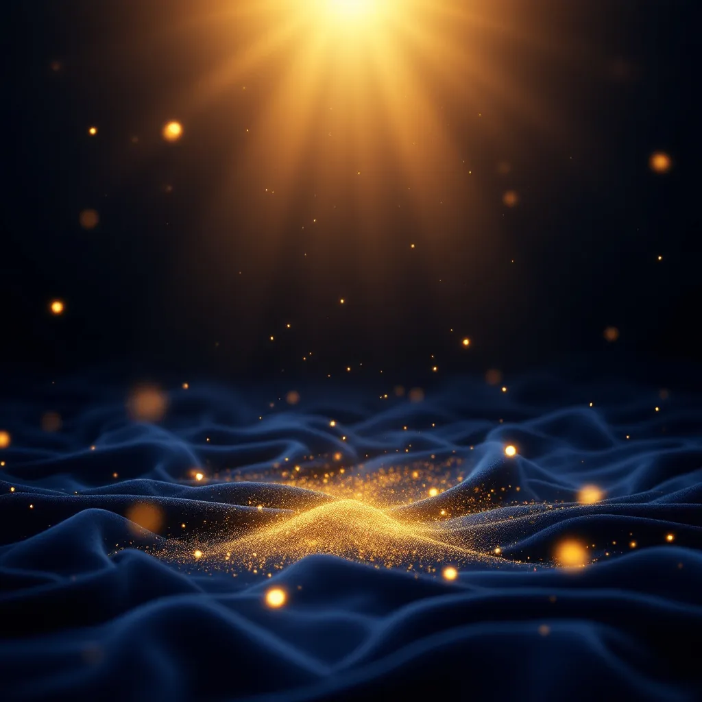 Prompt: elegant dark royal blue velvet background, glowing pearl aura at the center, subtle gold dust floating, soft vignette lighting, centered brightness, opulent atmosphere, luxurious vibe, smooth texture, ethereal glow, high quality, ultra-detailed, cinematic depth with rich shading, alluring contrast between blue and gold elements.