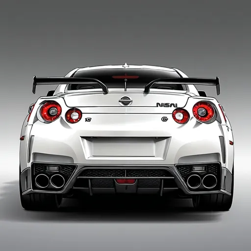 Prompt: A nissan gtr animated picture from the rear view