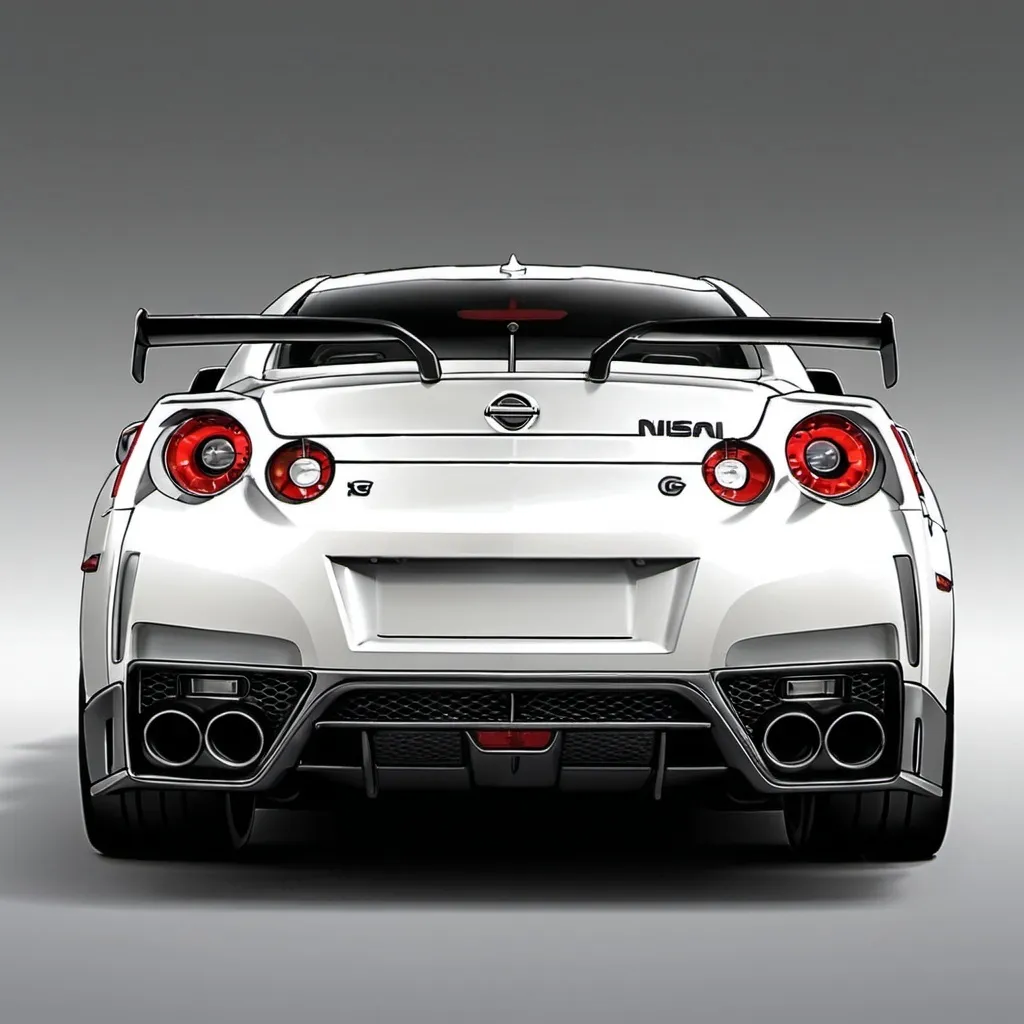 Prompt: A nissan gtr animated picture from the rear view