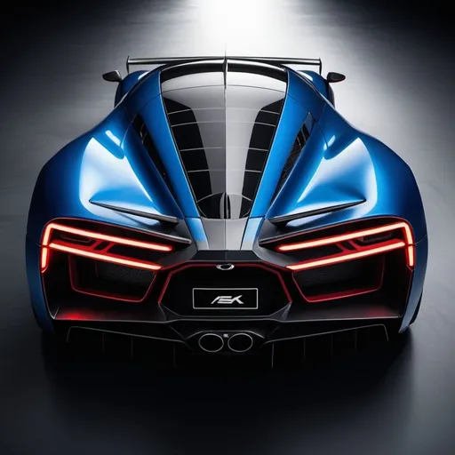 Prompt:  "Design a hypercar named 'DEVIL' by A.S.K. MOTORS, inspired by aggressive and powerful themes. The car should feature a menacing front fascia with sharp, angular lines and massive shoulders similar to Bugatti's hypercars. The bodywork should include flame-inspired accents, large functional air intakes at the front, and a prominent rear diffuser with a fixed rear wing. The color scheme should be dark and metallic, with options like matte black, deep red, or dark metallic grey, complemented by contrasting dark blue highlights. The lighting should include dynamic LED headlights and taillights with sequential turn signals, as well as ground effects lighting that casts a dark blue glow beneath the car. The interior should be luxurious and sporty, with dark leather or Alcantara seats featuring dark blue stitching, carbon fiber accents, and a driver-focused layout. Include customizable ambient lighting options in dark blue and deep reds. The overall design should evoke a sense of raw power, exclusivity, and high performance, with branding elements like a custom logo incorporating demonic motifs."