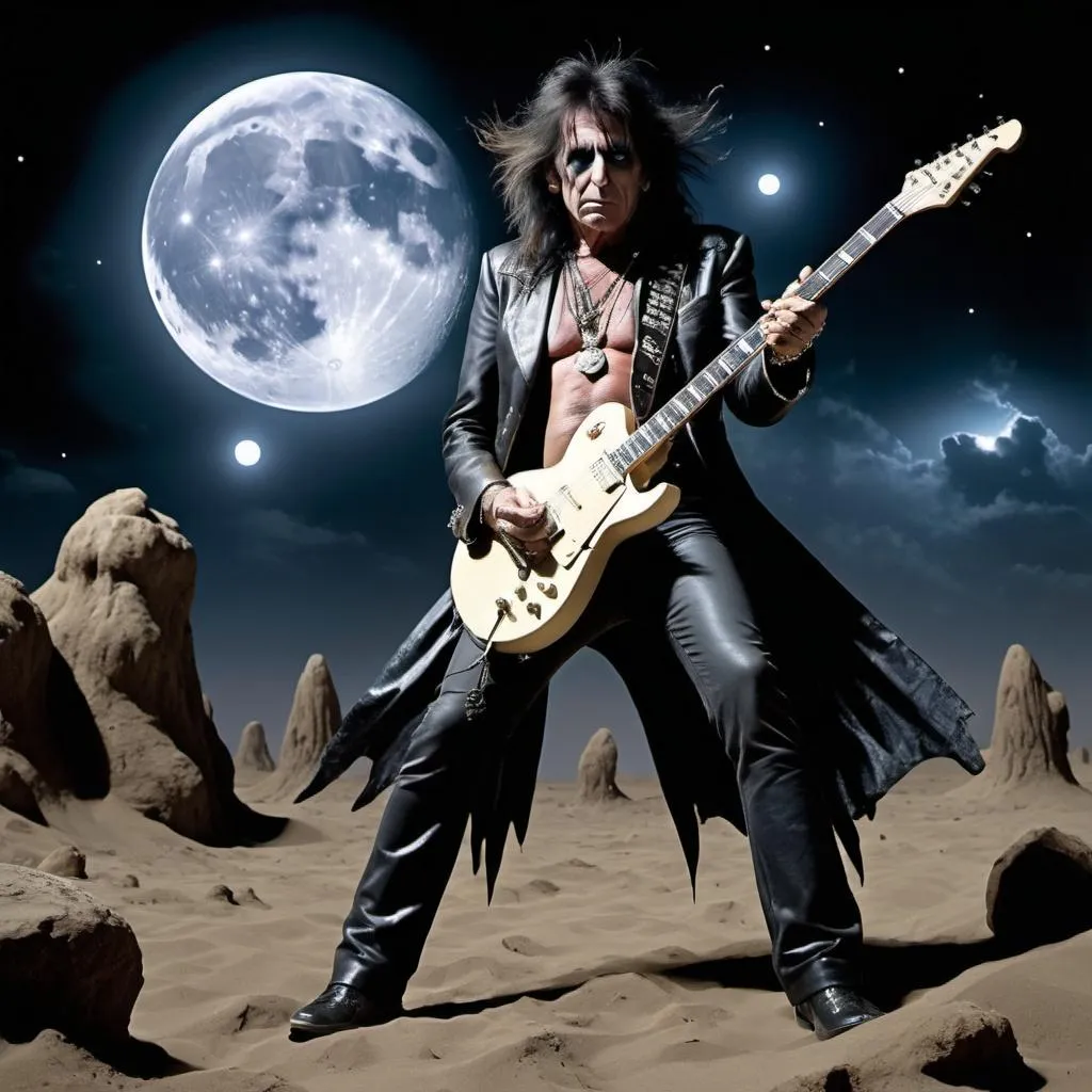 Prompt: I'm sure you've heard the news. Rock legends. 
On the moon. Buckle up. Crashing through the sands of the uncharted lunar surface, 
an explosion of stardust reveals... Alice Cooper. With a flick of his dark, mystical cape, Ozzy Osbourne emerges, 
bat in hand. The silence of space shattered by the electrifying chords of Aerosmith's Dream On. 
As Steven Tyler's voice echoes through the void, we are transported into a surreal, cosmic dreamscape. 
Guitars wail, drums thunder, and the ground trembles with the raw power of rock legends. 
Floating in zero gravity, the crowd searches for Major Tom, lost in the intoxicating blend of music and moonlight. 
Here, in the shadows of the moon, rock transcends reality. This is not just a concert.
 This is a journey. A celestial experience for true rock fans. Alice, Ozzy, and Aerosmith. 
On the dark side of the moon. Rock on.