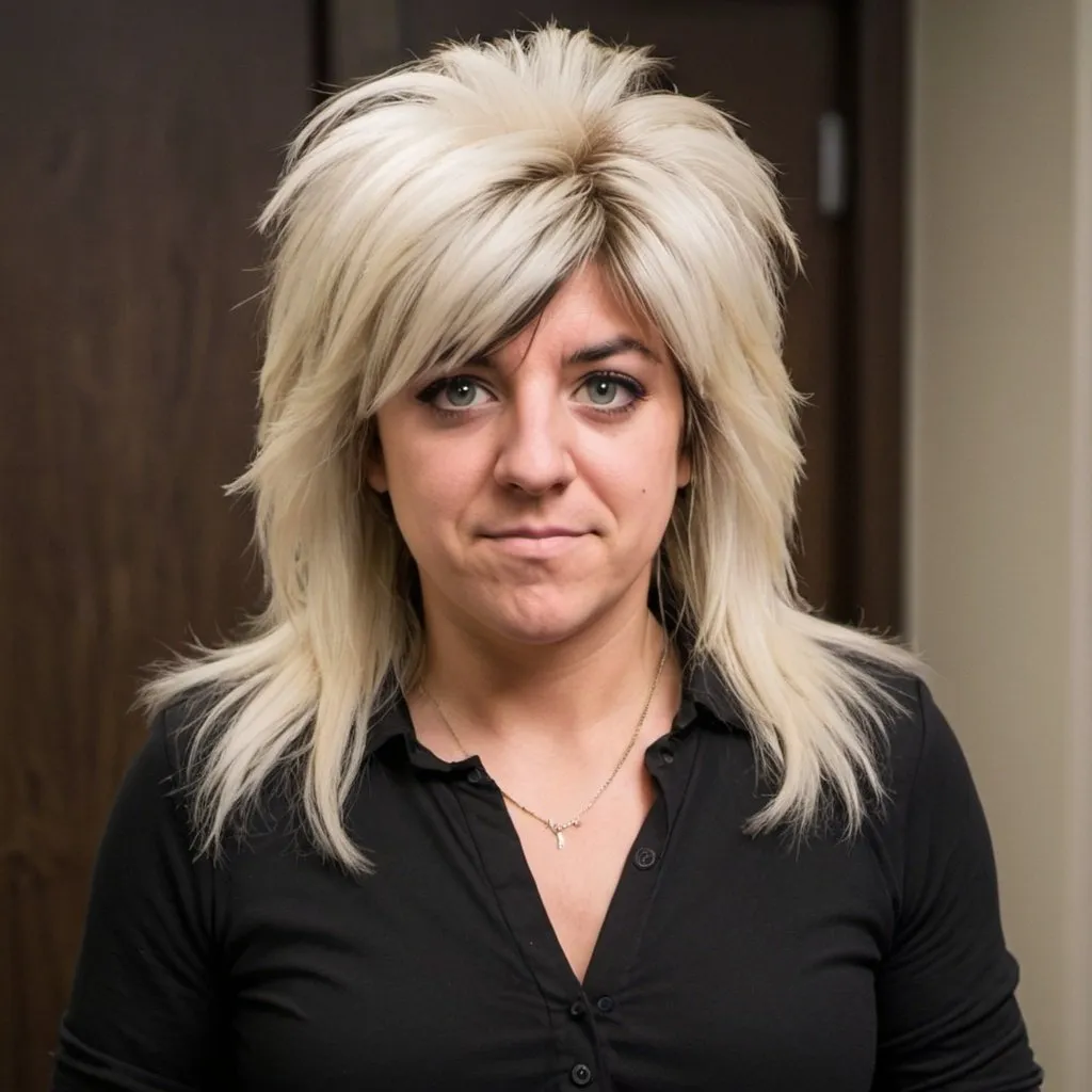 Prompt: Courtney Barnett dressed as theresa Caputo long island medium with big bouffant hair