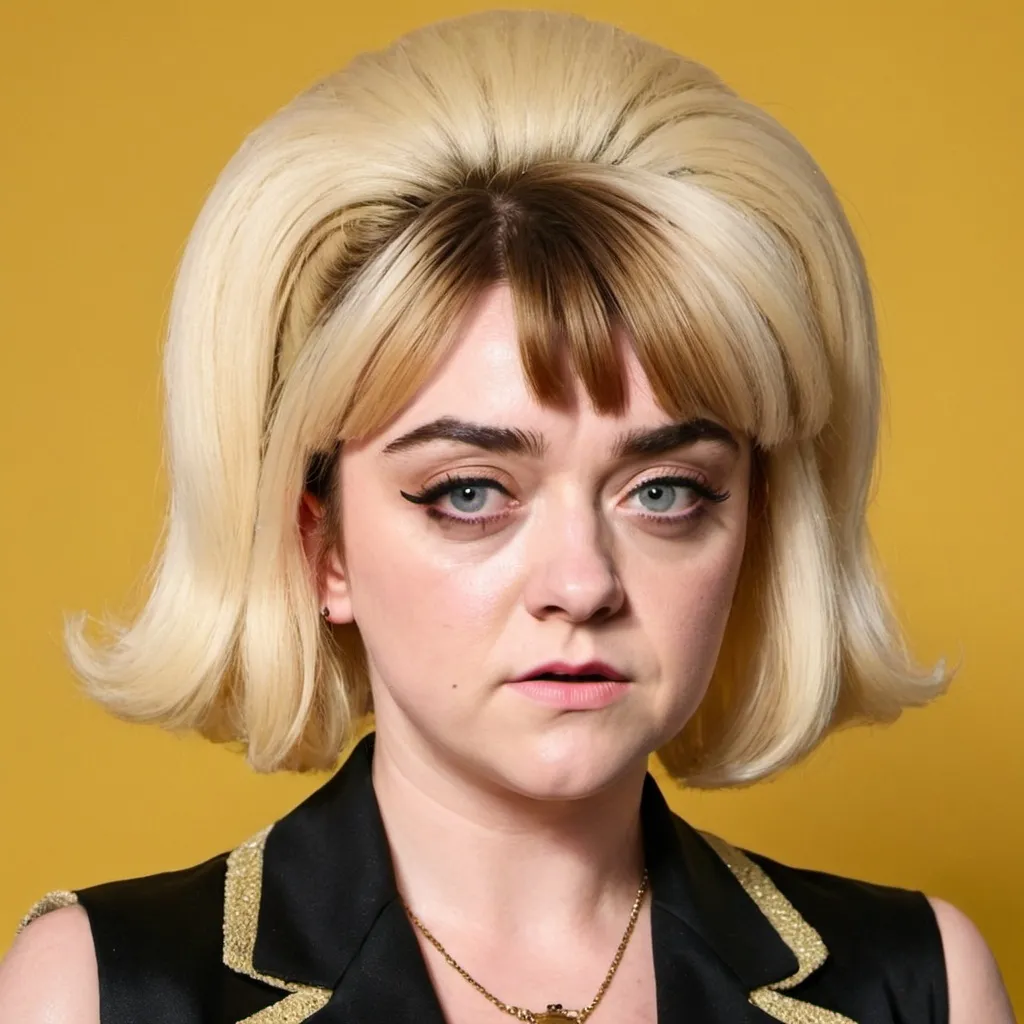 Prompt: maisie williams dressed as patsy stone from absolutely fabulous with a beehive hairstyle