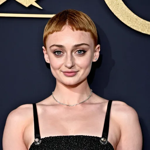 Prompt: Sophie Turner with a bowlcut hairstyle