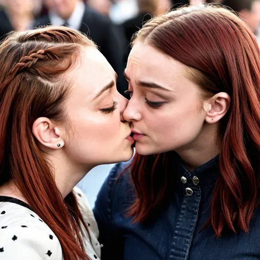 Prompt: Sophie Turner kissing Maisie Williams