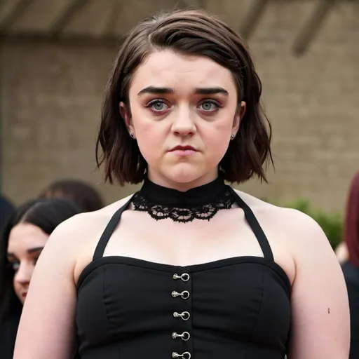 Prompt: Maisie Williams dressed as bbw chubby goth Woman