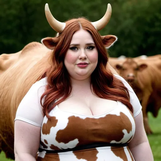 Prompt: Karen Gillan dressed as bbw chubby cow Woman