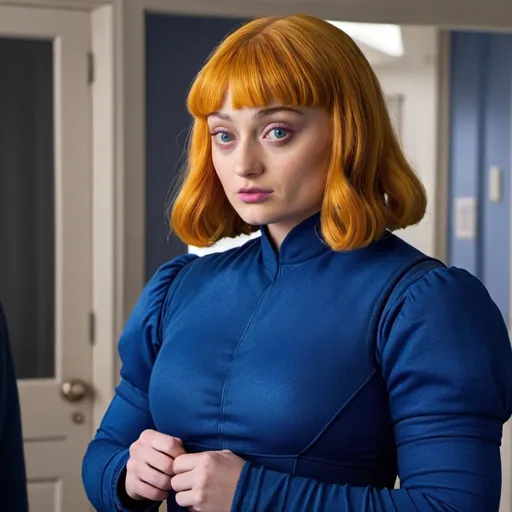 Prompt: sophie turner dressed as violet beauregarde