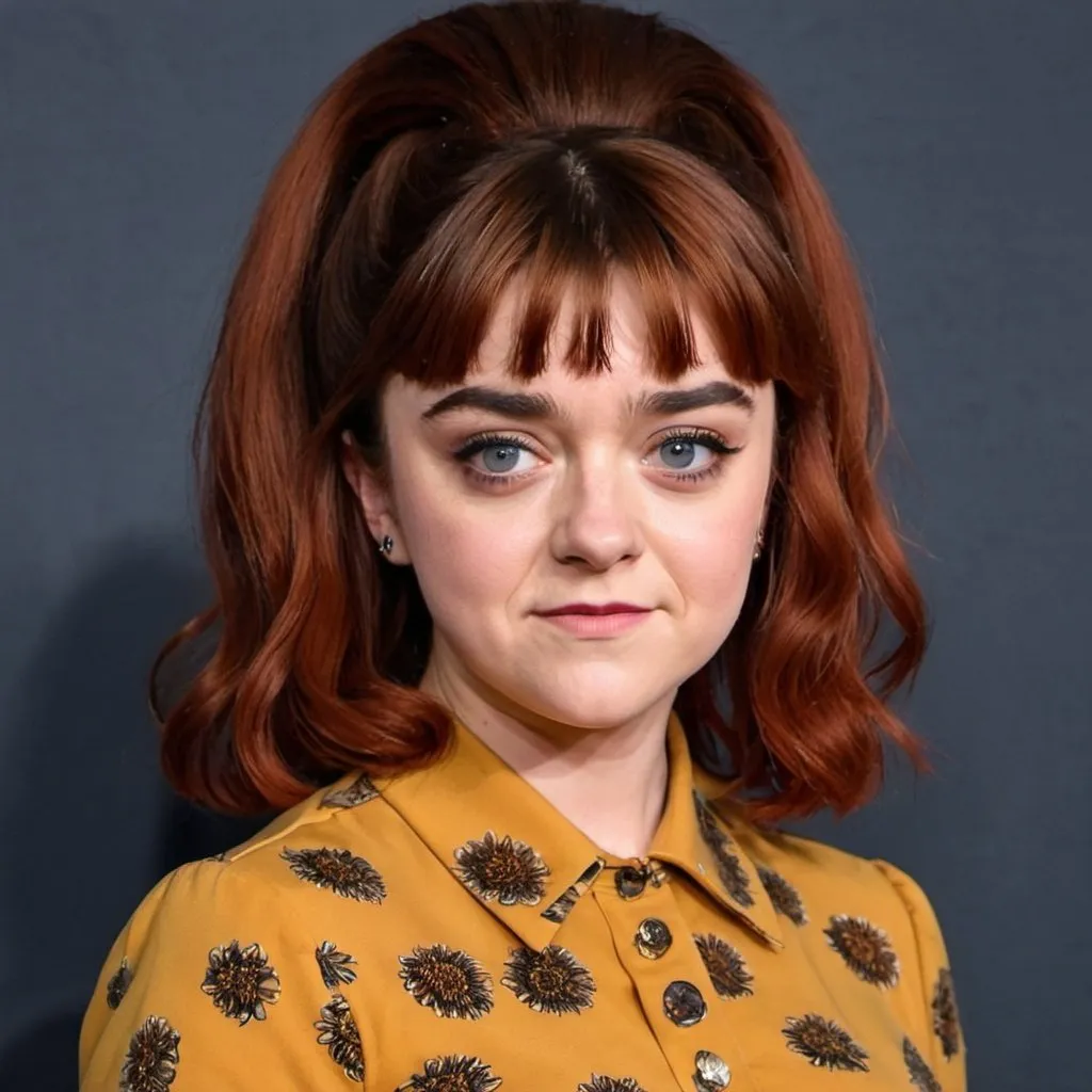 Prompt: Maisie Williams dressed as peggy bundy with big bouffant beehive long hair