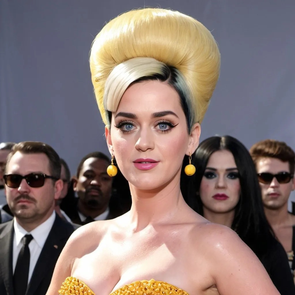 Prompt: Katy perry dressed as a 1960's woman with big bouffant beehive hair