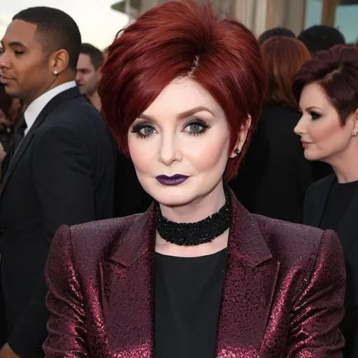 Prompt: Karen Gillan dressed as sharon osbourne