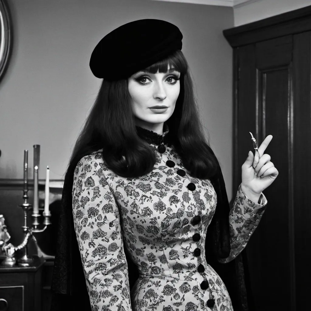 Prompt: Sophie turner dressed as fenella fielding