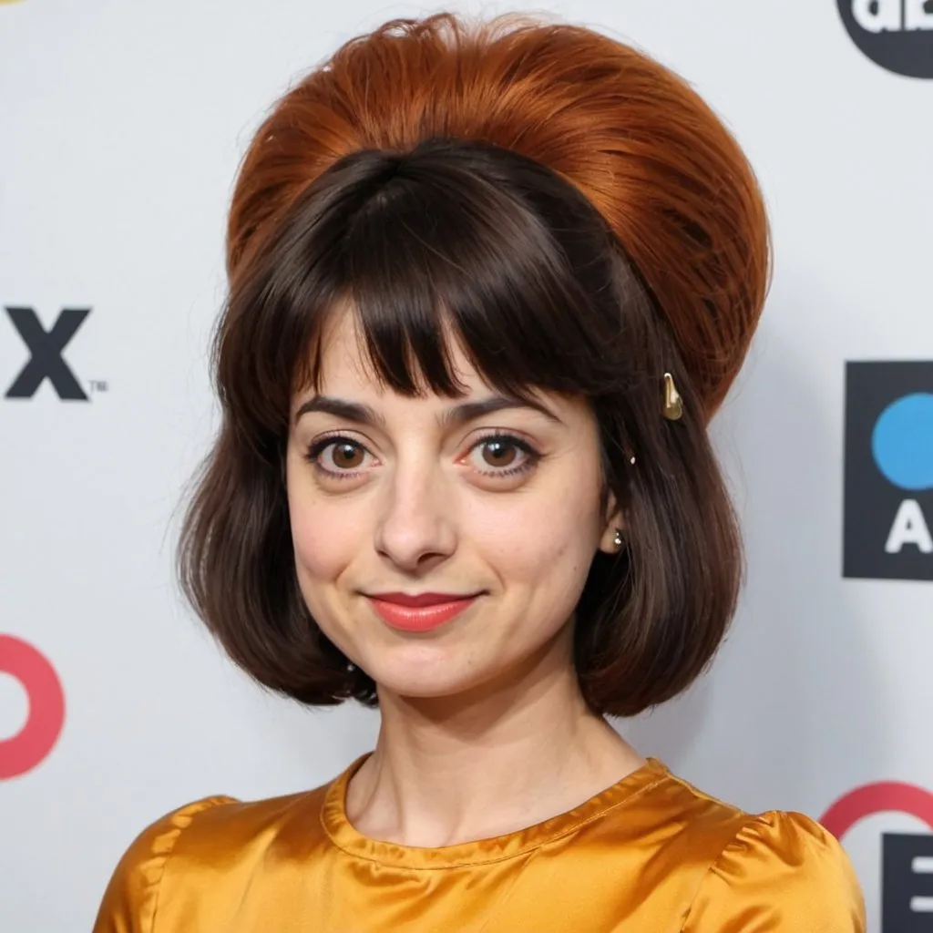 Prompt: Kate Micucci dressed as peggy bundy with big bouffant beehive long hair