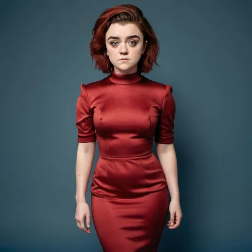 Prompt: maisie Williams plump woman with long red big bouffant beehive hair full body shown, wearing tight dress full body shown