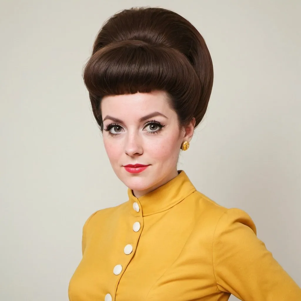 Prompt: sarah sherman dressed as a 1960's woman with big bouffant beehive hair