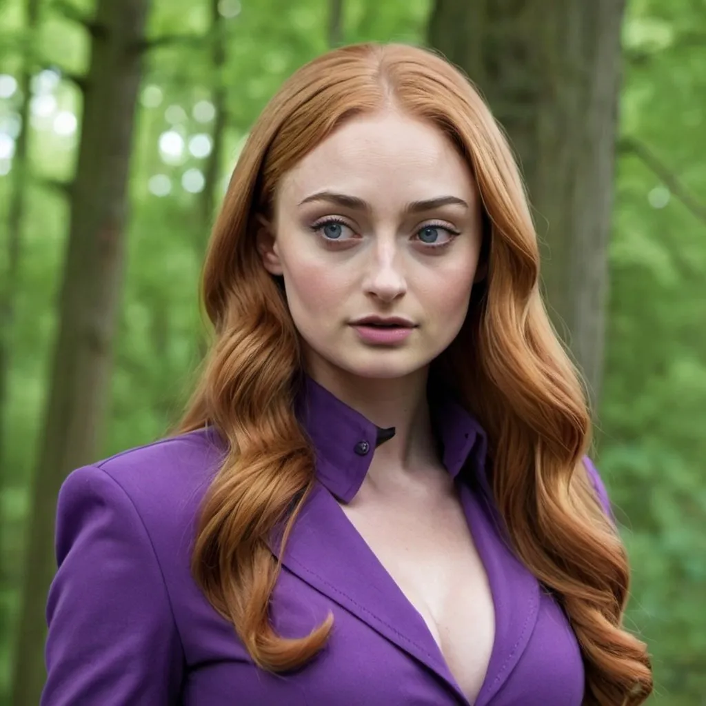 Prompt: Sophie Turner dressed as Daphne Blake