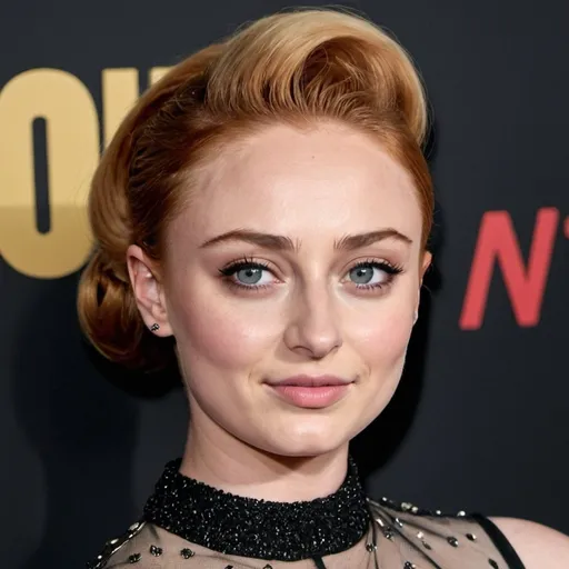 Prompt: Sophie Turner with a big bouffant beehive hairstyle