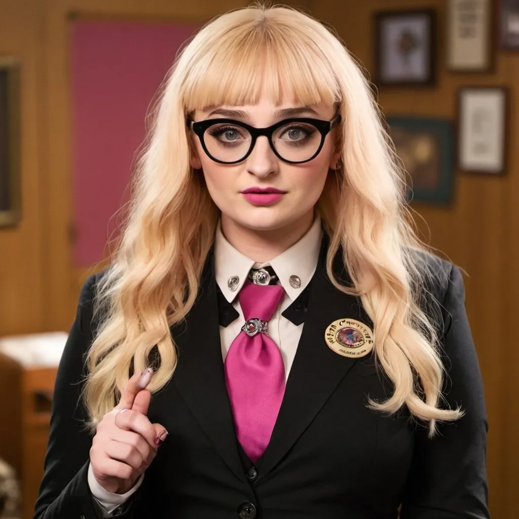 Prompt: sophie turner dressed as Penelope Garcia

