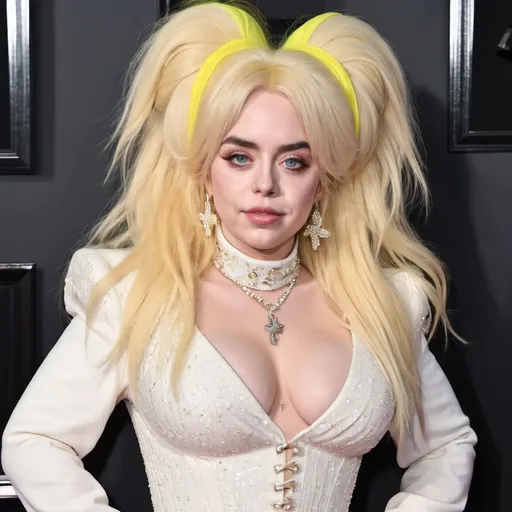 Prompt: Billie Eilish dressed as Dolly Parton with big bouffant hair