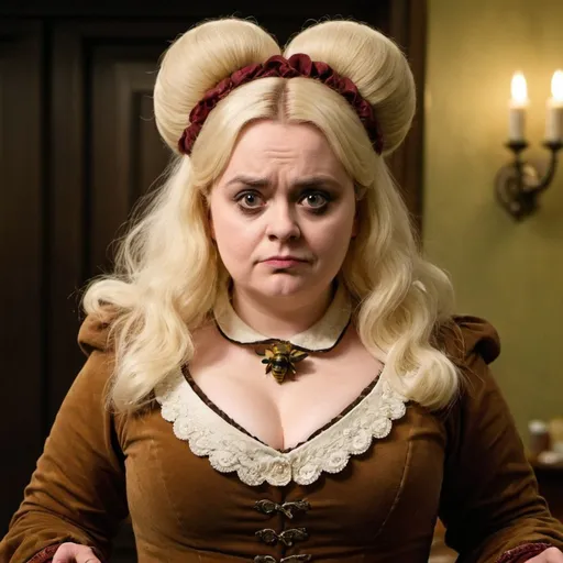 Prompt: Nicola Coughlan dressed as nadja what we do in the shadows with big bouffant beehive long hair