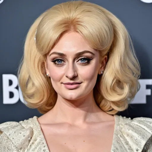 Prompt: Sophie Turner dressed as dusty springfield with big bouffant hair