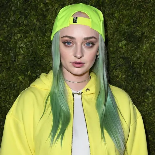 Prompt: Sophie Turner dressed as Billie Eilish