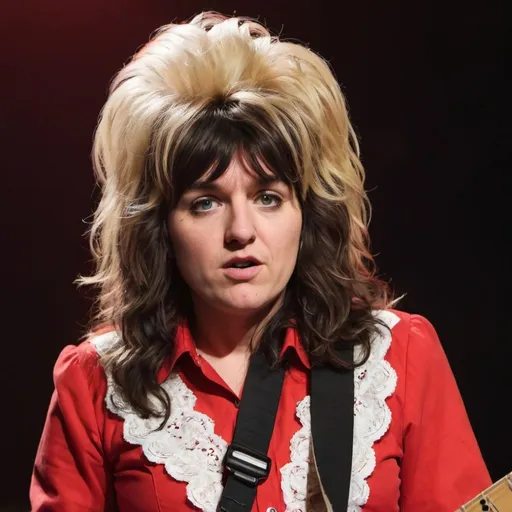 Prompt: Courtney Barnett dressed as Dolly Parton with big bouffant hair